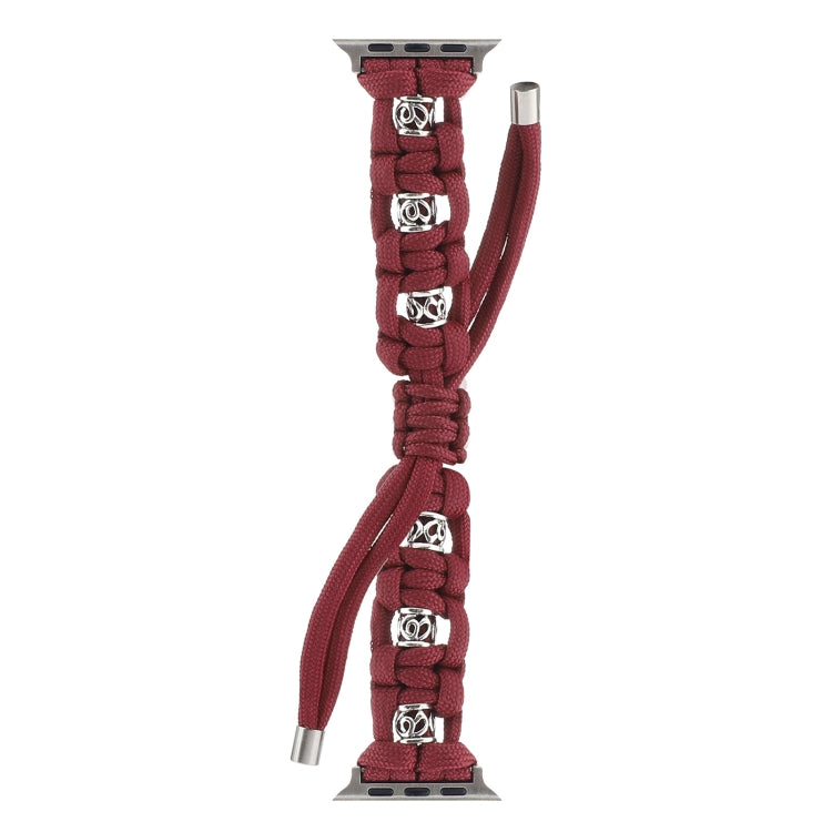 For Apple Watch Series 8 41mm Silk Silver Beads Braided Watch Band(Wine Red) - Watch Bands by PMC TechLife | Online Shopping South Africa | PMC TechLife