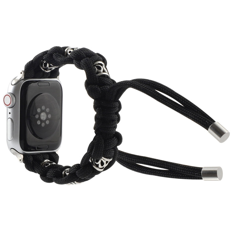 For Apple Watch Series 4 44mm Silk Silver Beads Braided Watch Band(Black) - Watch Bands by PMC TechLife | Online Shopping South Africa | PMC TechLife