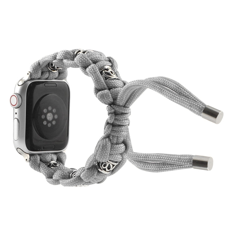 For Apple Watch Series 3 42mm Silk Silver Beads Braided Watch Band(Grey) - Watch Bands by PMC TechLife | Online Shopping South Africa | PMC TechLife