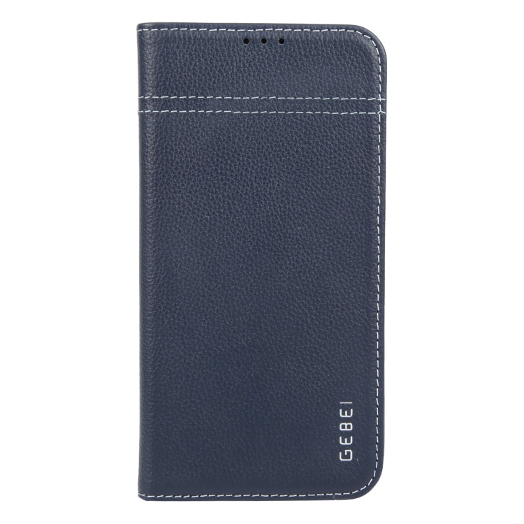 For iPhone 16 GEBEI Top-grain Horizontal Flip Leather Phone Case(Blue) - iPhone 16 Cases by GEBEI | Online Shopping South Africa | PMC Jewellery | Buy Now Pay Later Mobicred