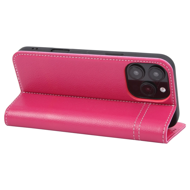 For iPhone 16 Pro GEBEI Top-grain Horizontal Flip Leather Phone Case(Rose Red) - iPhone 16 Pro Cases by GEBEI | Online Shopping South Africa | PMC Jewellery | Buy Now Pay Later Mobicred