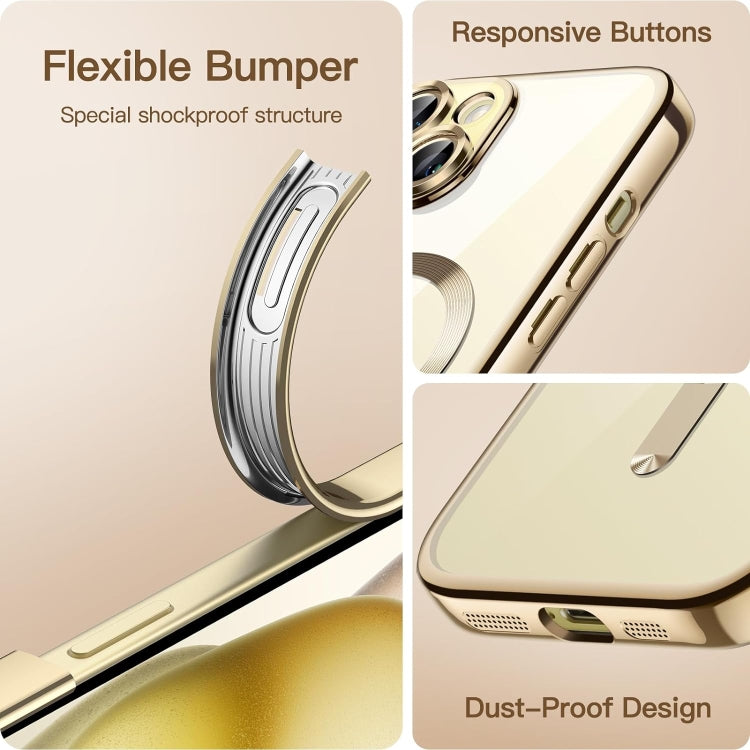 For iPhone 15 Magsafe Magnetic Transparent Electroplated TPU Phone Case(Gold) - iPhone 15 Cases by PMC Jewellery | Online Shopping South Africa | PMC Jewellery