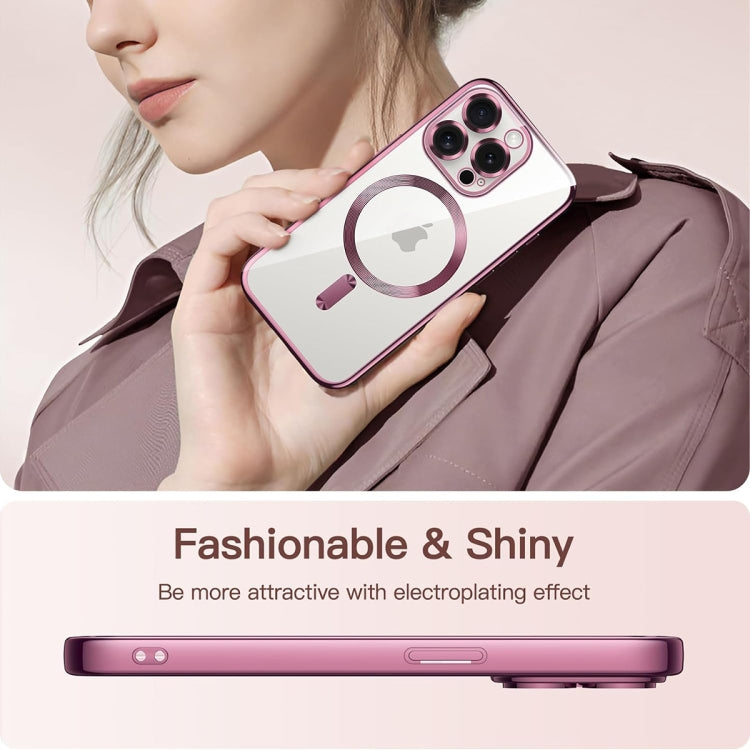 For iPhone 15 Pro Magsafe Magnetic Transparent Electroplated TPU Phone Case(Pink) - iPhone 15 Pro Cases by PMC TechLife | Online Shopping South Africa | PMC TechLife