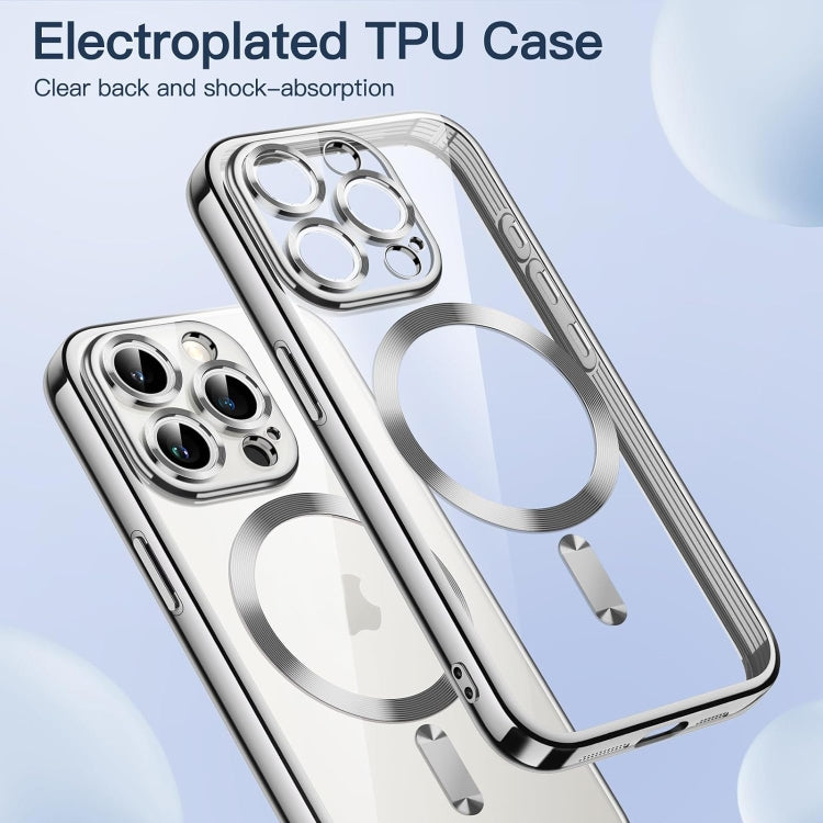 For iPhone 15 Pro Magsafe Magnetic Transparent Electroplated TPU Phone Case(Silver) - iPhone 15 Pro Cases by PMC Jewellery | Online Shopping South Africa | PMC Jewellery