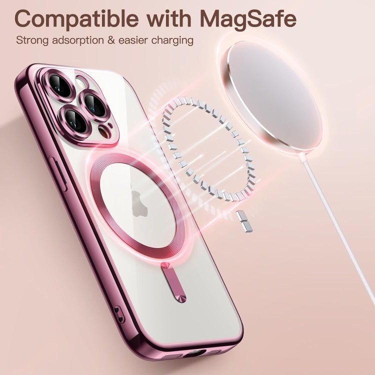 For iPhone 15 Pro Max Magsafe Magnetic Transparent Electroplated TPU Phone Case(Pink) - iPhone 15 Pro Max Cases by PMC Jewellery | Online Shopping South Africa | PMC Jewellery