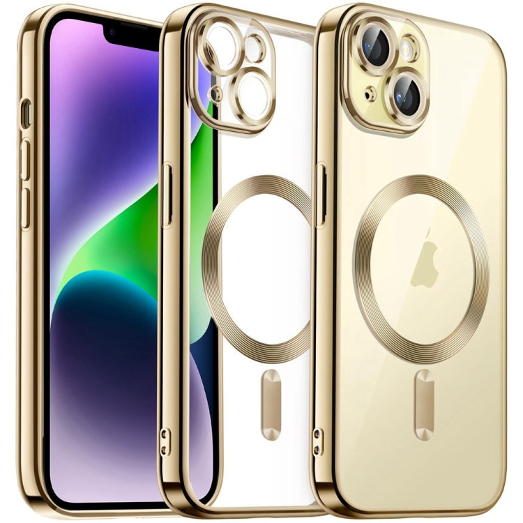 For iPhone 14 Plus Transparent Electroplated Magsafe Magnetic TPU Phone Case(Gold) - free shipping - PMC TechLife - Order now!