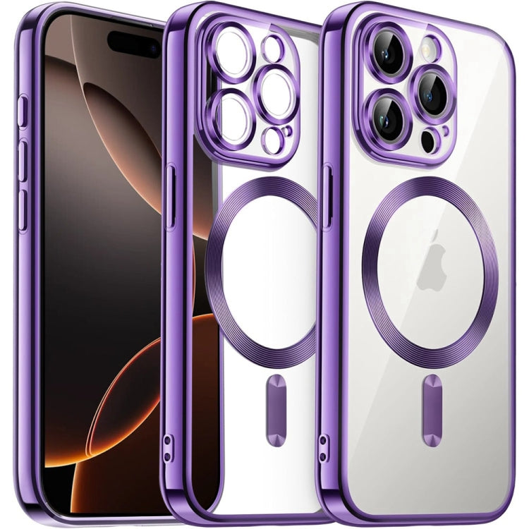 For iPhone 16 Pro Transparent Electroplated Magsafe Magnetic TPU Phone Case(Purple) - iPhone 16 Pro Cases by PMC Jewellery | Online Shopping South Africa | PMC Jewellery | Buy Now Pay Later Mobicred