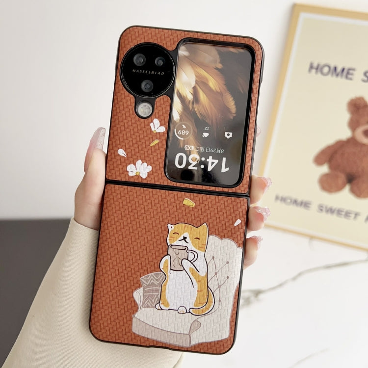 For OPPO Find N3 Flip Braided Texture Colored Drawing Pattern Phone Case(Brown Coffee Cat) - Find N3 Flip Cases by PMC TechLife | Online Shopping South Africa | PMC TechLife