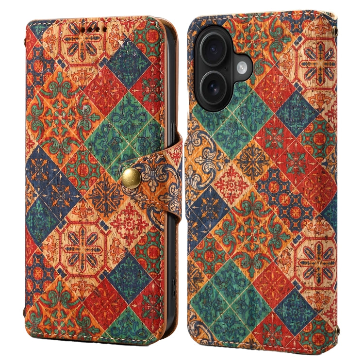 For iPhone 16 Denior Flower Language Series Cork Fabric Oil Edge Leather Phone Case(Winter) - iPhone 16 Cases by Denior | Online Shopping South Africa | PMC Jewellery | Buy Now Pay Later Mobicred