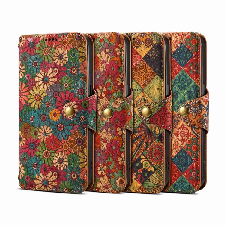 For iPhone 16 Denior Flower Language Series Cork Fabric Oil Edge Leather Phone Case(Summer) - iPhone 16 Cases by Denior | Online Shopping South Africa | PMC Jewellery | Buy Now Pay Later Mobicred