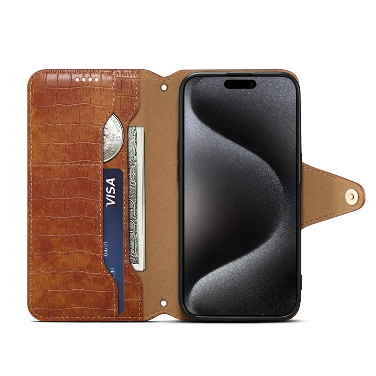 For iPhone 16 Pro Denior Crocodile Texture Oil Edge Leather Phone Case(Brown) - iPhone 16 Pro Cases by Denior | Online Shopping South Africa | PMC Jewellery | Buy Now Pay Later Mobicred