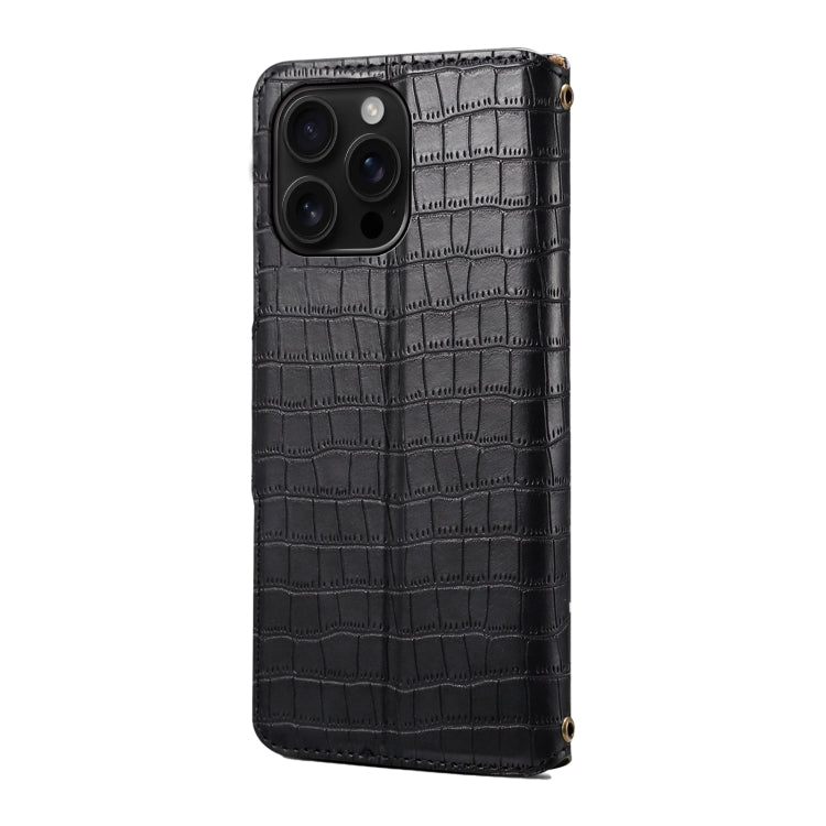 For iPhone 16 Pro Max Denior Crocodile Texture Oil Edge Leather Phone Case(Black) - free shipping - PMC Jewellery - Order now!