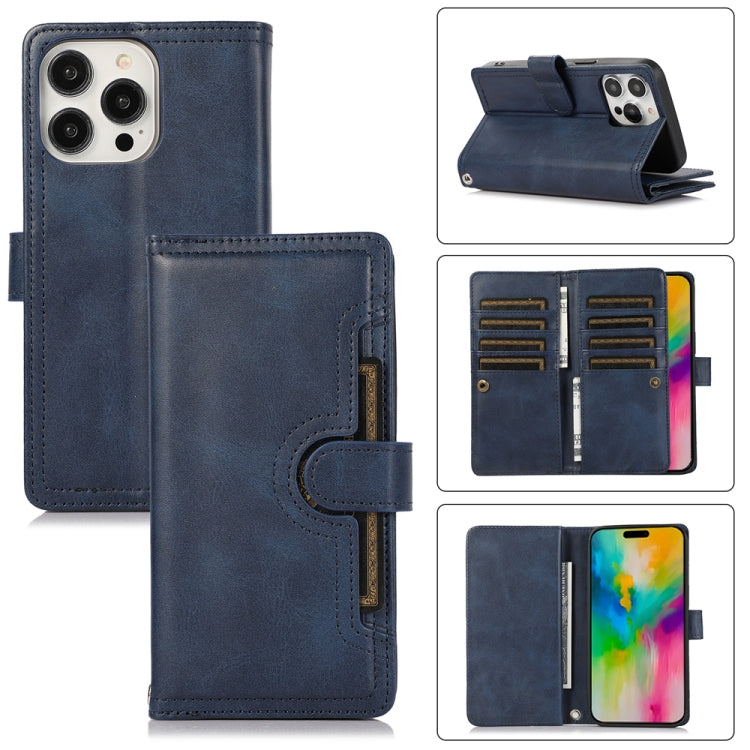 For iPhone 16 Pro Wristband Card Slot Leather Phone Case(Blue) - iPhone 16 Pro Cases by PMC Jewellery | Online Shopping South Africa | PMC Jewellery | Buy Now Pay Later Mobicred