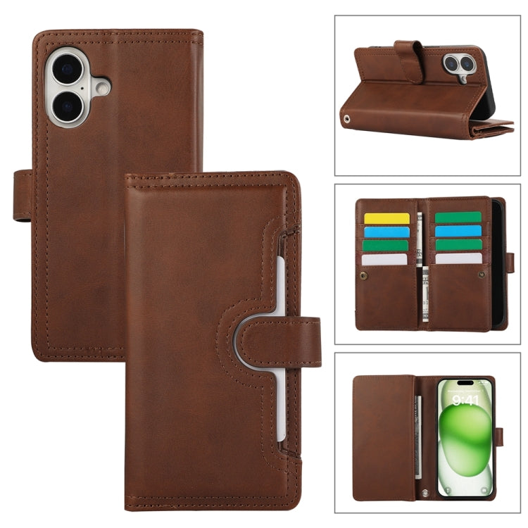 For iPhone 16 Plus Wristband Card Slot Leather Phone Case(Coffee) - iPhone 16 Plus Cases by PMC Jewellery | Online Shopping South Africa | PMC Jewellery | Buy Now Pay Later Mobicred