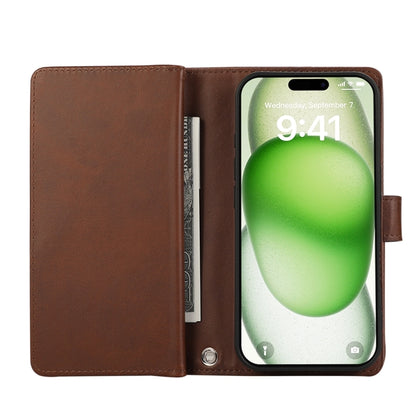 For iPhone 16 Wristband Card Slot Leather Phone Case(Coffee) - iPhone 16 Cases by PMC Jewellery | Online Shopping South Africa | PMC Jewellery | Buy Now Pay Later Mobicred