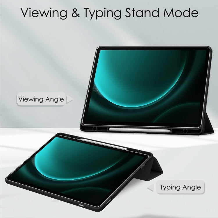 For Samsung Galaxy Tab S9 FE+ Acrylic 3-folding Smart Leather Tablet Case with Pen Slot(Black) - Galaxy Tab S9 FE+ by PMC TechLife | Online Shopping South Africa | PMC TechLife