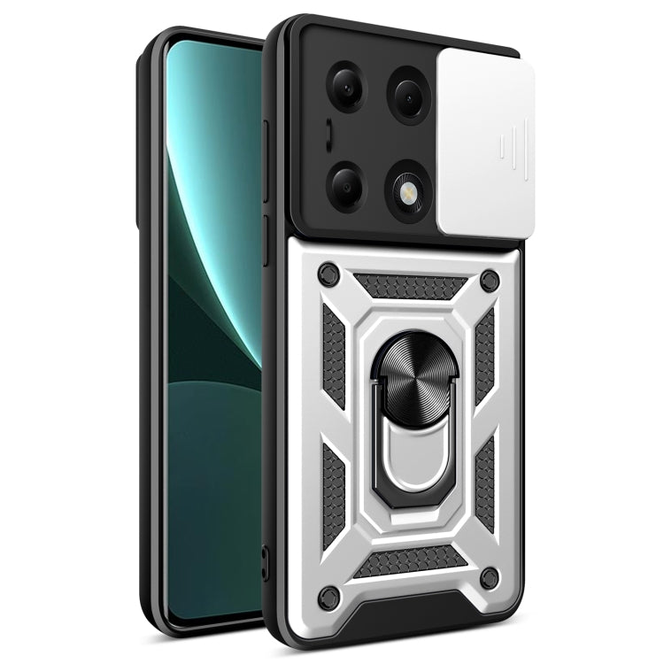 For Xiaomi Redmi Note 13 Pro 4G Global Sliding Camera Cover Design TPU Hybrid PC Phone Case(Silver) - Note 13 Pro Cases by PMC Jewellery | Online Shopping South Africa | PMC Jewellery | Buy Now Pay Later Mobicred