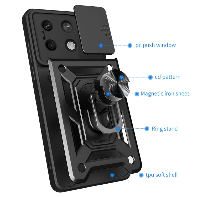 For Xiaomi Redmi Note 13 5G Sliding Camera Cover Design TPU Hybrid PC Phone Case(Black) - Note 13 Cases by PMC TechLife | Online Shopping South Africa | PMC TechLife | Buy Now Pay Later Mobicred