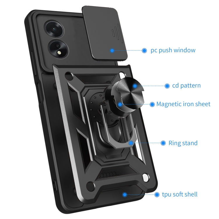 For OPPO A38 4G Global Sliding Camera Cover Design TPU Hybrid PC Phone Case(Black) - A38 Cases by PMC TechLife | Online Shopping South Africa | PMC TechLife