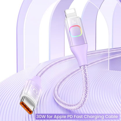 USAMS US-SJ638 1.2m Type-C to 8 Pin PD30W Fast Charging Cable with Colorful Light(Gradient Purple) - 2 in 1 Cable by USAMS | Online Shopping South Africa | PMC Jewellery | Buy Now Pay Later Mobicred