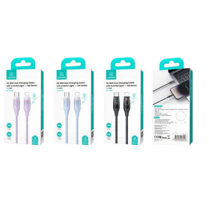 USAMS US-SJ638 1.2m Type-C to 8 Pin PD30W Fast Charging Cable with Colorful Light(Gradient Blue) - 2 in 1 Cable by USAMS | Online Shopping South Africa | PMC Jewellery | Buy Now Pay Later Mobicred