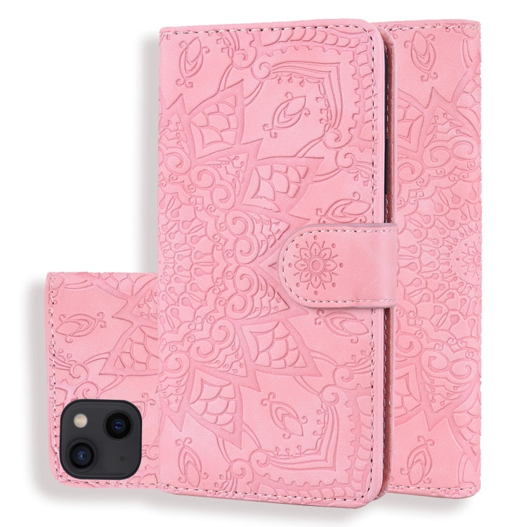 For iPhone 16 Pro Max Mandala Embossed Dual-Fold Calf Leather Phone Case(Pink) - iPhone 16 Pro Max Cases by PMC TechLife | Online Shopping South Africa | PMC TechLife | Buy Now Pay Later Mobicred