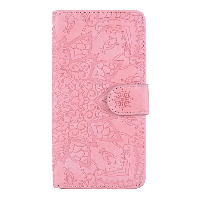 For iPhone 16 Pro Max Mandala Embossed Dual-Fold Calf Leather Phone Case(Pink) - iPhone 16 Pro Max Cases by PMC TechLife | Online Shopping South Africa | PMC TechLife | Buy Now Pay Later Mobicred