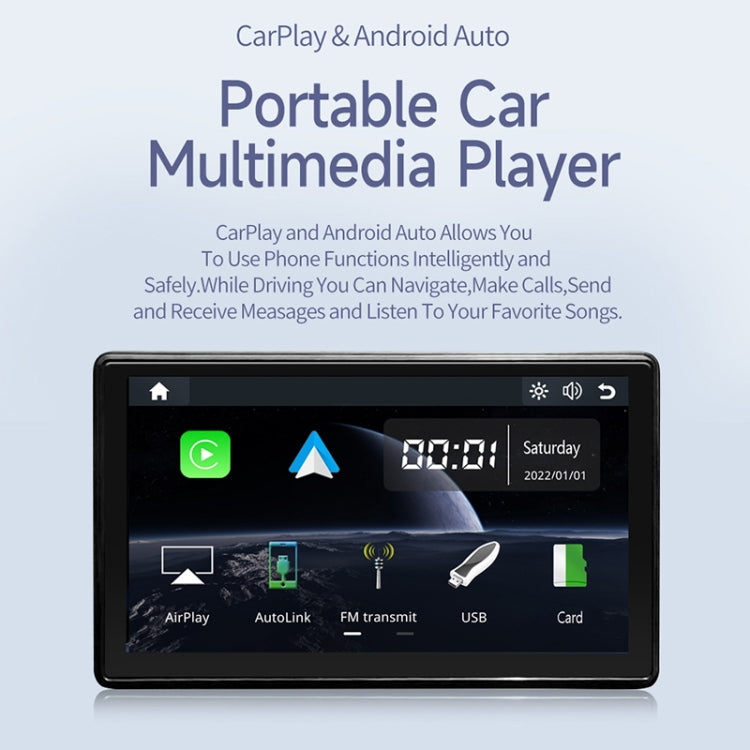 X70-1 Car 7 inch IPS Portable Smart Screen Wireless Screen Projection Carplay Android Auto, with Reversing Camera(Black) - Car Monitor by PMC Jewellery | Online Shopping South Africa | PMC Jewellery | Buy Now Pay Later Mobicred