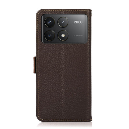 For Xiaomi Redmi K70 Pro KHAZNEH Side-Magnetic Litchi Genuine Leather RFID Phone Case(Brown) - K70 Pro Cases by PMC Jewellery | Online Shopping South Africa | PMC Jewellery | Buy Now Pay Later Mobicred