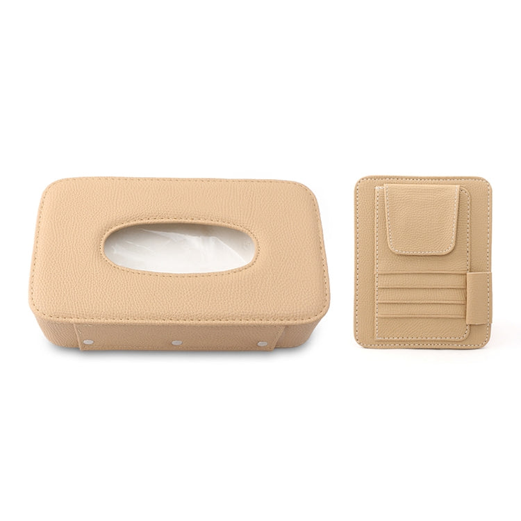 Car Litchi Texture Hanging Tissue Box Sun Visor Card Storage Clip(Beige) - Sunglasses & Glasses Clips by PMC Jewellery | Online Shopping South Africa | PMC Jewellery | Buy Now Pay Later Mobicred