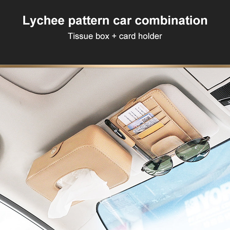 Car Litchi Texture Hanging Tissue Box Sun Visor Card Storage Clip(Beige) - Sunglasses & Glasses Clips by PMC Jewellery | Online Shopping South Africa | PMC Jewellery | Buy Now Pay Later Mobicred