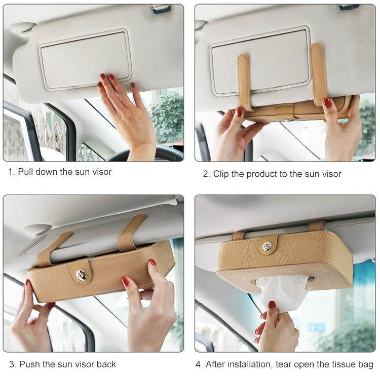 Car Litchi Texture Hanging Tissue Box Sun Visor Card Storage Clip(Beige) - Sunglasses & Glasses Clips by PMC Jewellery | Online Shopping South Africa | PMC Jewellery | Buy Now Pay Later Mobicred