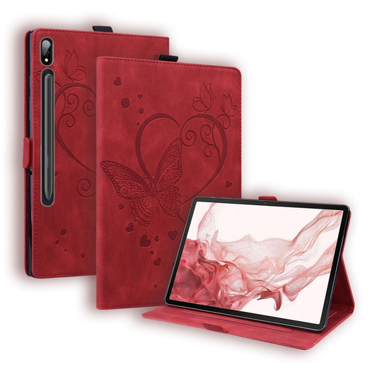 For Samsung Galaxy Tab S9 FE Love Butterfly Embossed Leather Tablet Case(Red) - Other Galaxy Tab PC by PMC Jewellery | Online Shopping South Africa | PMC Jewellery | Buy Now Pay Later Mobicred