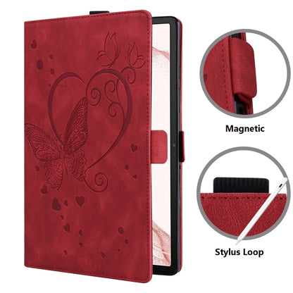 For Samsung Galaxy Tab S9 FE Love Butterfly Embossed Leather Tablet Case(Red) - Other Galaxy Tab PC by PMC Jewellery | Online Shopping South Africa | PMC Jewellery | Buy Now Pay Later Mobicred