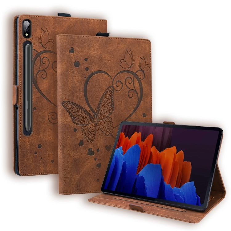 For Samsung Galaxy Tab S9 FE+ Love Butterfly Embossed Leather Tablet Case(Brown) - Galaxy Tab S9 FE+ by PMC Jewellery | Online Shopping South Africa | PMC Jewellery | Buy Now Pay Later Mobicred