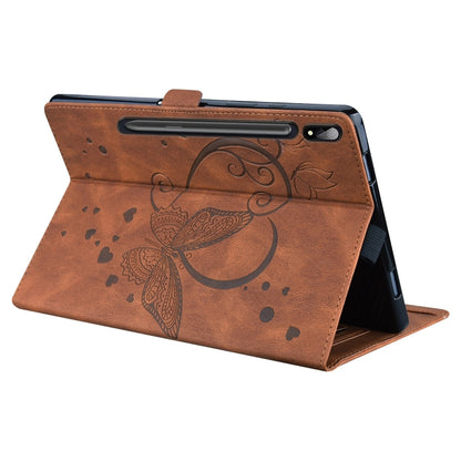 For Samsung Galaxy Tab S9 FE+ Love Butterfly Embossed Leather Tablet Case(Brown) - Galaxy Tab S9 FE+ by PMC Jewellery | Online Shopping South Africa | PMC Jewellery | Buy Now Pay Later Mobicred