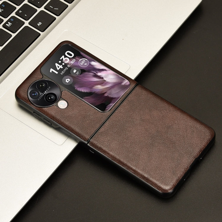 For OPPO Find N3 Flip Litchi Texture Back Cover Phone Case(Brown) - Find N3 Flip Cases by PMC TechLife | Online Shopping South Africa | PMC TechLife | Buy Now Pay Later Mobicred