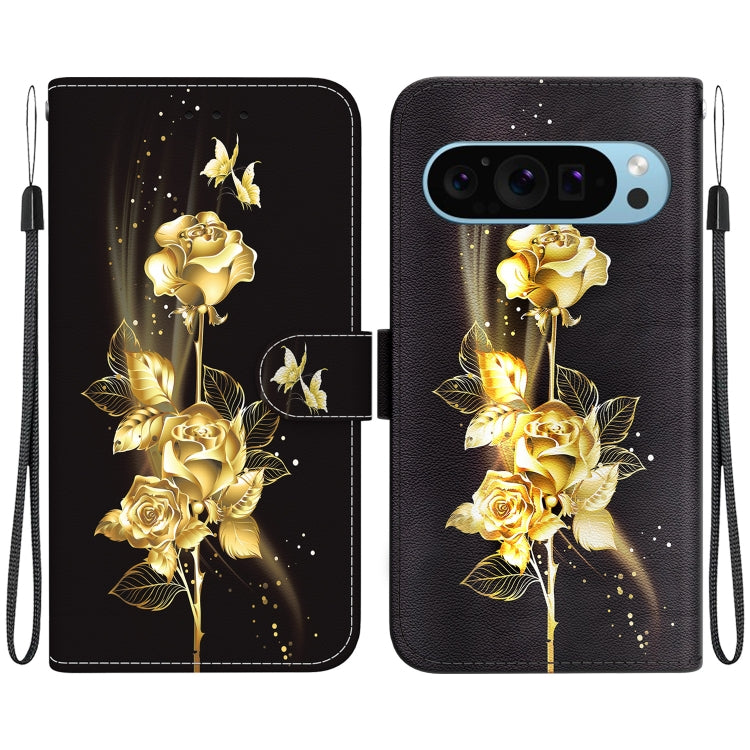 For Google Pixel 9 Pro Crystal Texture Colored Drawing Leather Phone Case(Gold Butterfly Rose) - Google Cases by PMC TechLife | Online Shopping South Africa | PMC TechLife | Buy Now Pay Later Mobicred