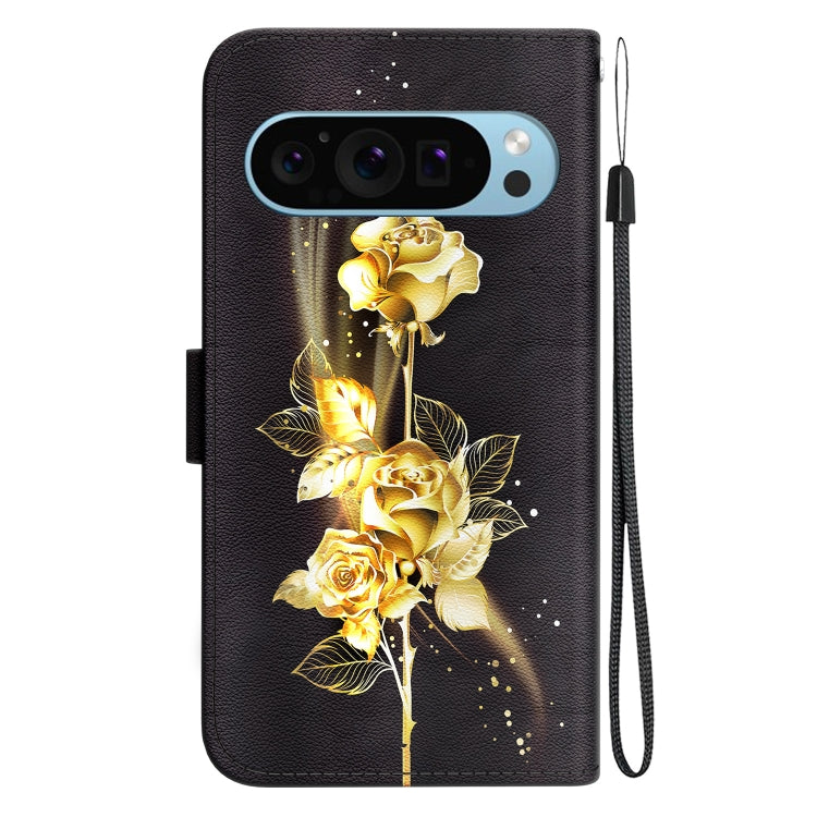 For Google Pixel 9 Pro Crystal Texture Colored Drawing Leather Phone Case(Gold Butterfly Rose) - Google Cases by PMC Jewellery | Online Shopping South Africa | PMC Jewellery | Buy Now Pay Later Mobicred