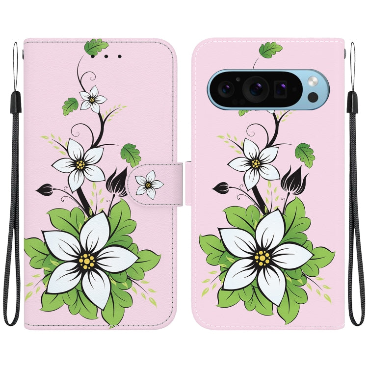 For Google Pixel 9 Crystal Texture Colored Drawing Leather Phone Case(Lily) - Google Cases by PMC TechLife | Online Shopping South Africa | PMC TechLife | Buy Now Pay Later Mobicred