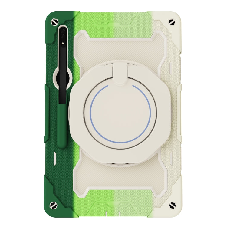 For Samsung Galaxy Tab S9 Ultra Armor Portable Rotating Ring Holder Silicone Tablet Case(Colorful Green) - Galaxy Tab S9 Ultra Cases by PMC Jewellery | Online Shopping South Africa | PMC Jewellery | Buy Now Pay Later Mobicred