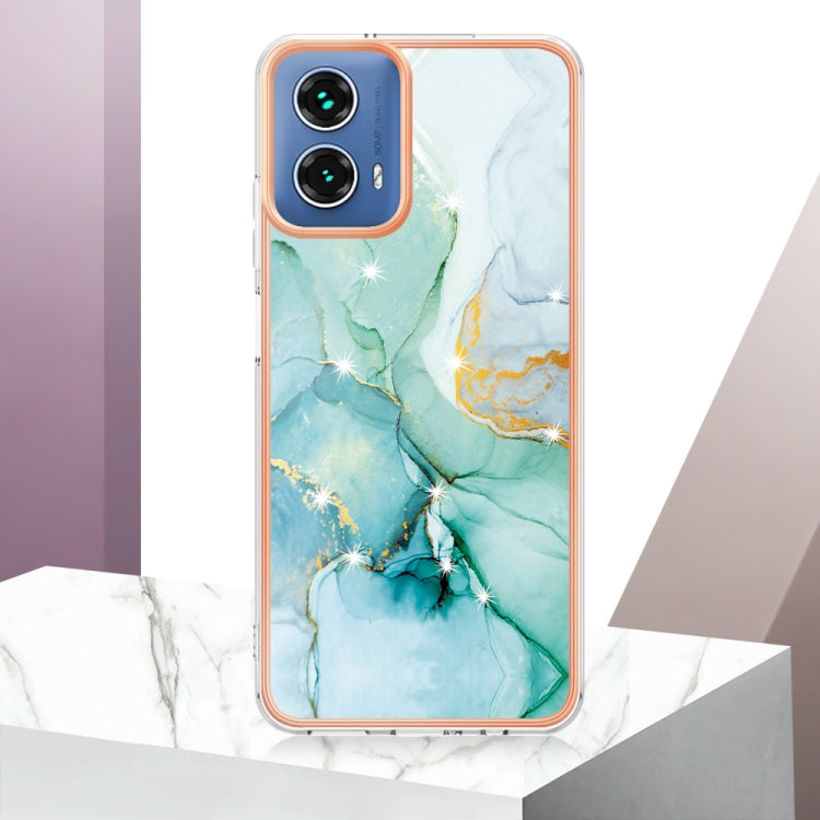 For Motorola Moto G34 Electroplating Marble Dual-side IMD Phone Case(Green 003) - Motorola Cases by PMC TechLife | Online Shopping South Africa | PMC TechLife | Buy Now Pay Later Mobicred