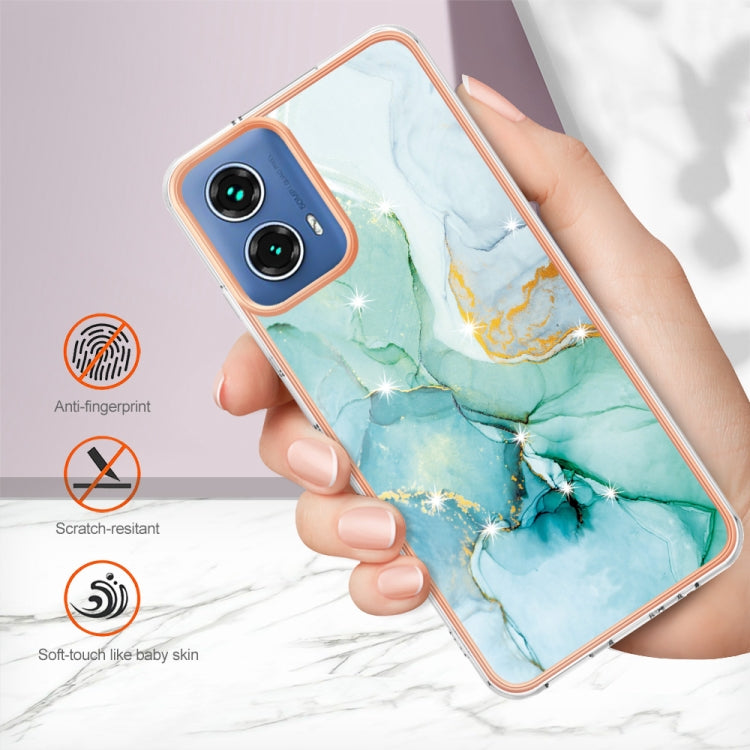 For Motorola Moto G34 Electroplating Marble Dual-side IMD Phone Case(Green 003) - Motorola Cases by PMC TechLife | Online Shopping South Africa | PMC TechLife | Buy Now Pay Later Mobicred