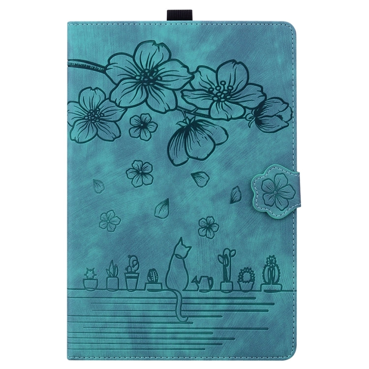 For iPad Pro 11 2024 Cartoon Sakura Cat Embossed Smart Leather Tablet Case(Green) - iPad Pro 11 2024 Cases by PMC TechLife | Online Shopping South Africa | PMC TechLife | Buy Now Pay Later Mobicred