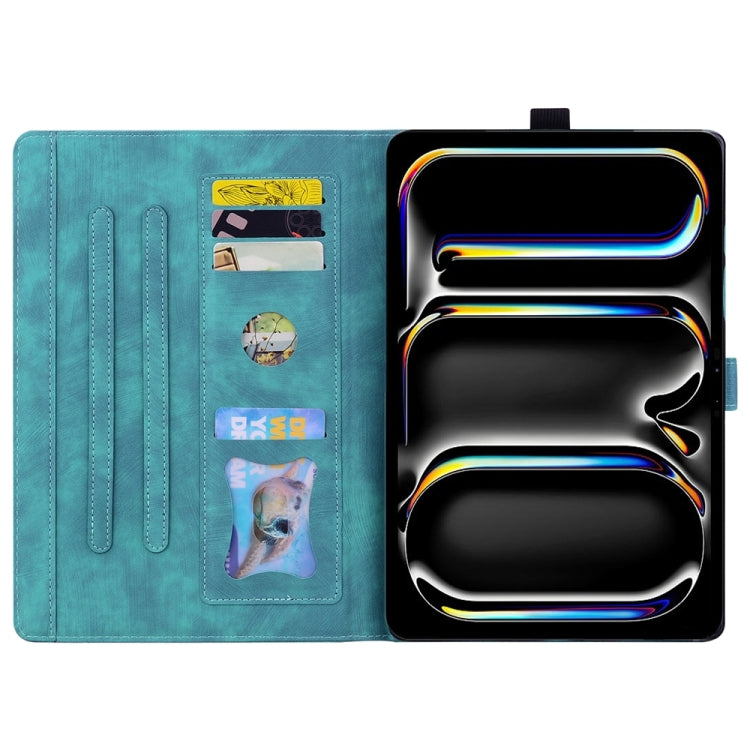 For iPad Pro 11 2024 Cartoon Sakura Cat Embossed Smart Leather Tablet Case(Green) - iPad Pro 11 2024 Cases by PMC TechLife | Online Shopping South Africa | PMC TechLife | Buy Now Pay Later Mobicred