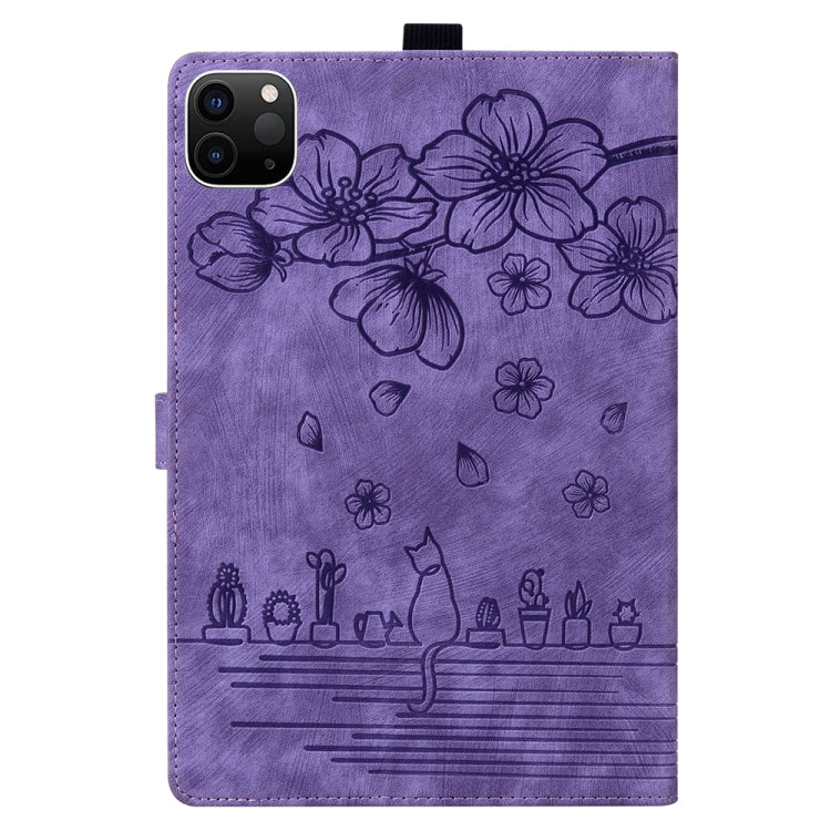 For iPad Pro 11 2024 Cartoon Sakura Cat Embossed Smart Leather Tablet Case(Purple) - iPad Pro 11 2024 Cases by PMC Jewellery | Online Shopping South Africa | PMC Jewellery | Buy Now Pay Later Mobicred