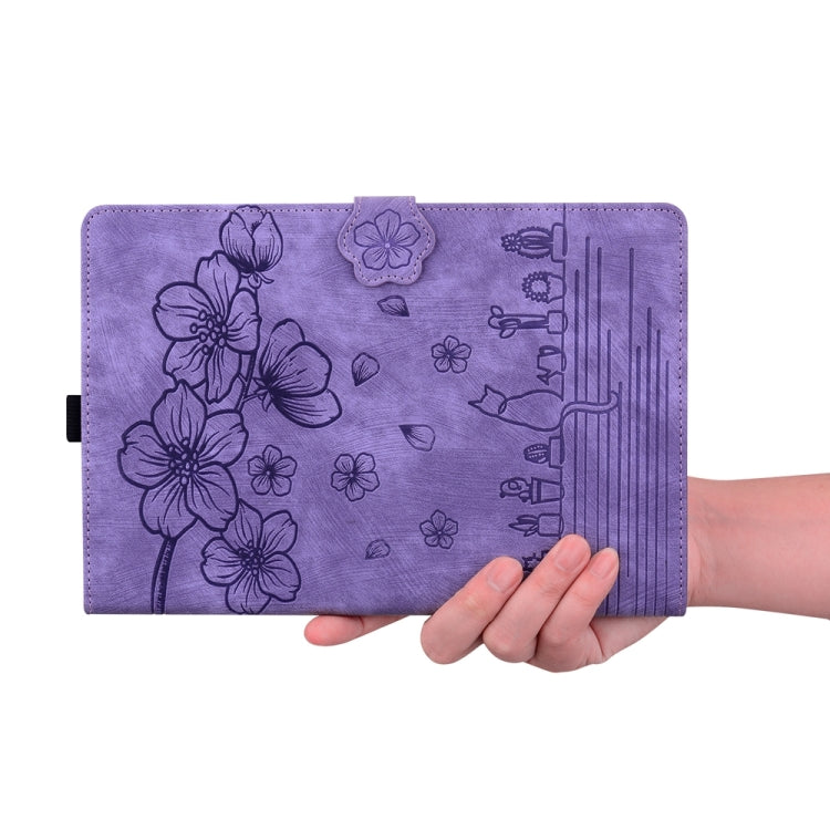 For iPad Pro 11 2024 Cartoon Sakura Cat Embossed Smart Leather Tablet Case(Purple) - iPad Pro 11 2024 Cases by PMC TechLife | Online Shopping South Africa | PMC TechLife | Buy Now Pay Later Mobicred