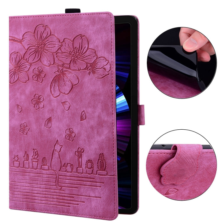 For Samsung Galaxy Tab S9+ /S8+ /S7+ Cartoon Sakura Cat Embossed Smart Leather Tablet Case(Rose Red) - Galaxy Tab S9+ Cases by PMC Jewellery | Online Shopping South Africa | PMC Jewellery | Buy Now Pay Later Mobicred