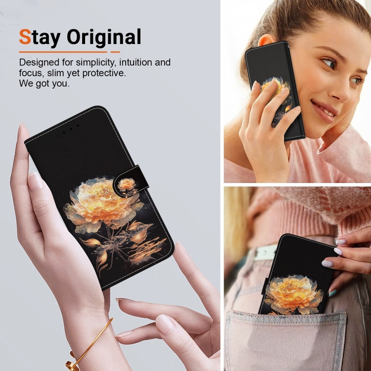 For Honor Magic6 Pro Crystal Texture Colored Drawing Leather Phone Case(Gold Peony) - Honor Cases by PMC Jewellery | Online Shopping South Africa | PMC Jewellery | Buy Now Pay Later Mobicred