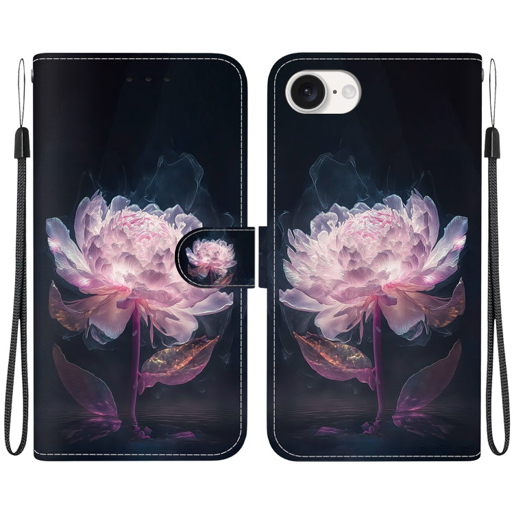 For iPhone SE 2024 Crystal Texture Colored Drawing Leather Phone Case(Purple Peony) - More iPhone Cases by PMC Jewellery | Online Shopping South Africa | PMC Jewellery | Buy Now Pay Later Mobicred